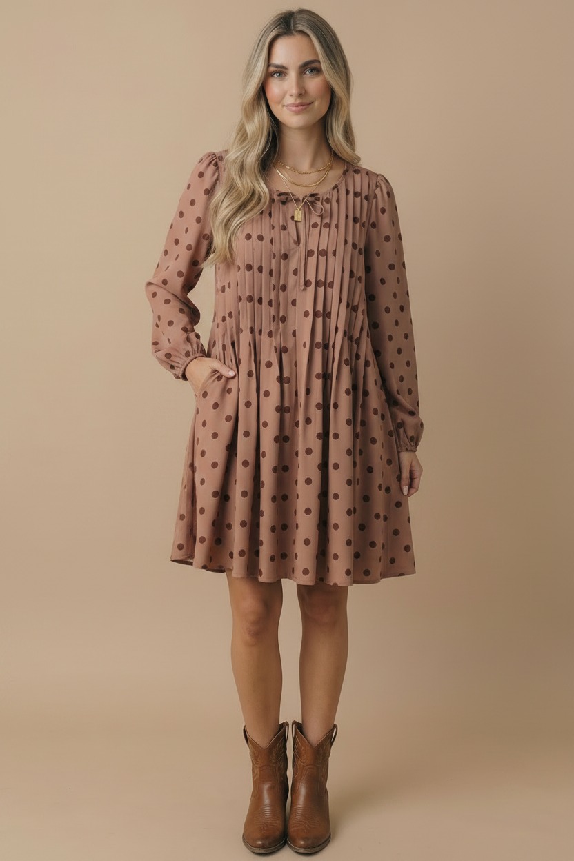 Mocha Polkadot Dress