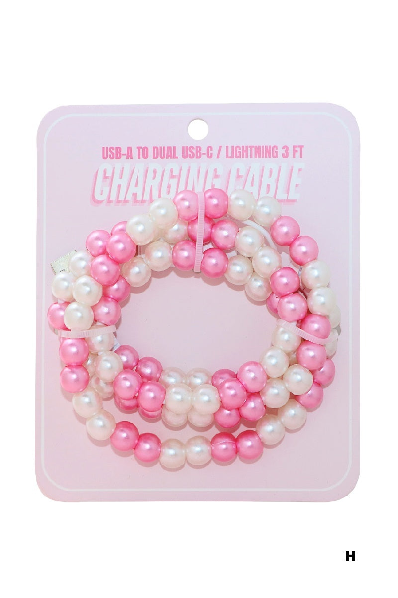 Pretty & Plugged-In Beaded Charging Cable - Pink Pearl