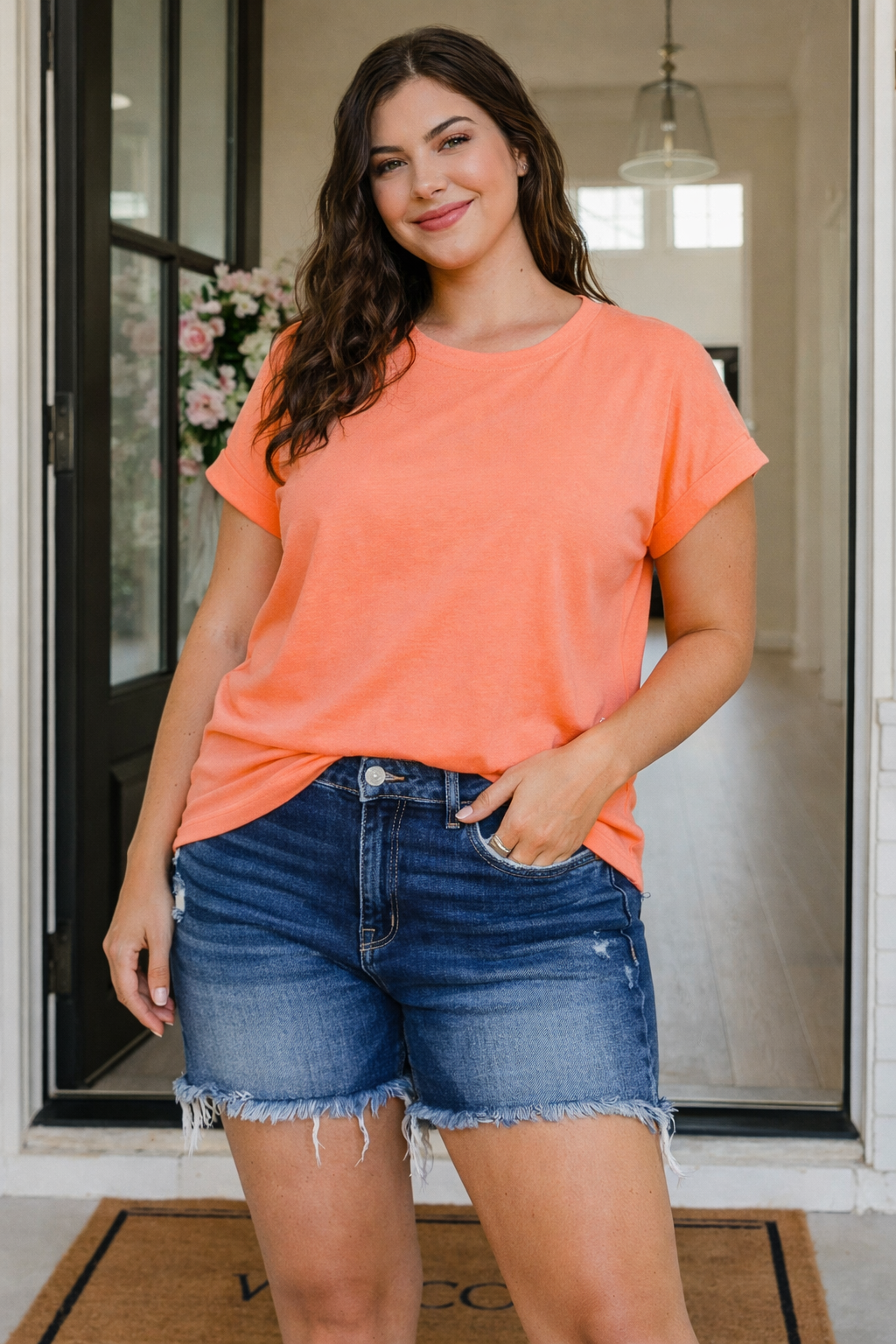 Cuff Sleeve Tee - Coral