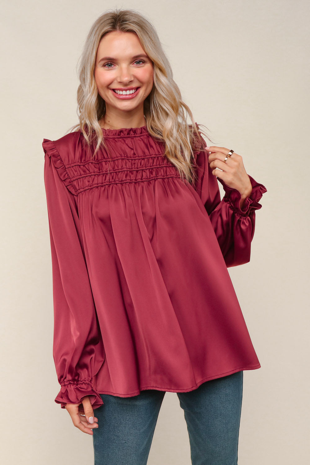 Burgundy Satin Blouse