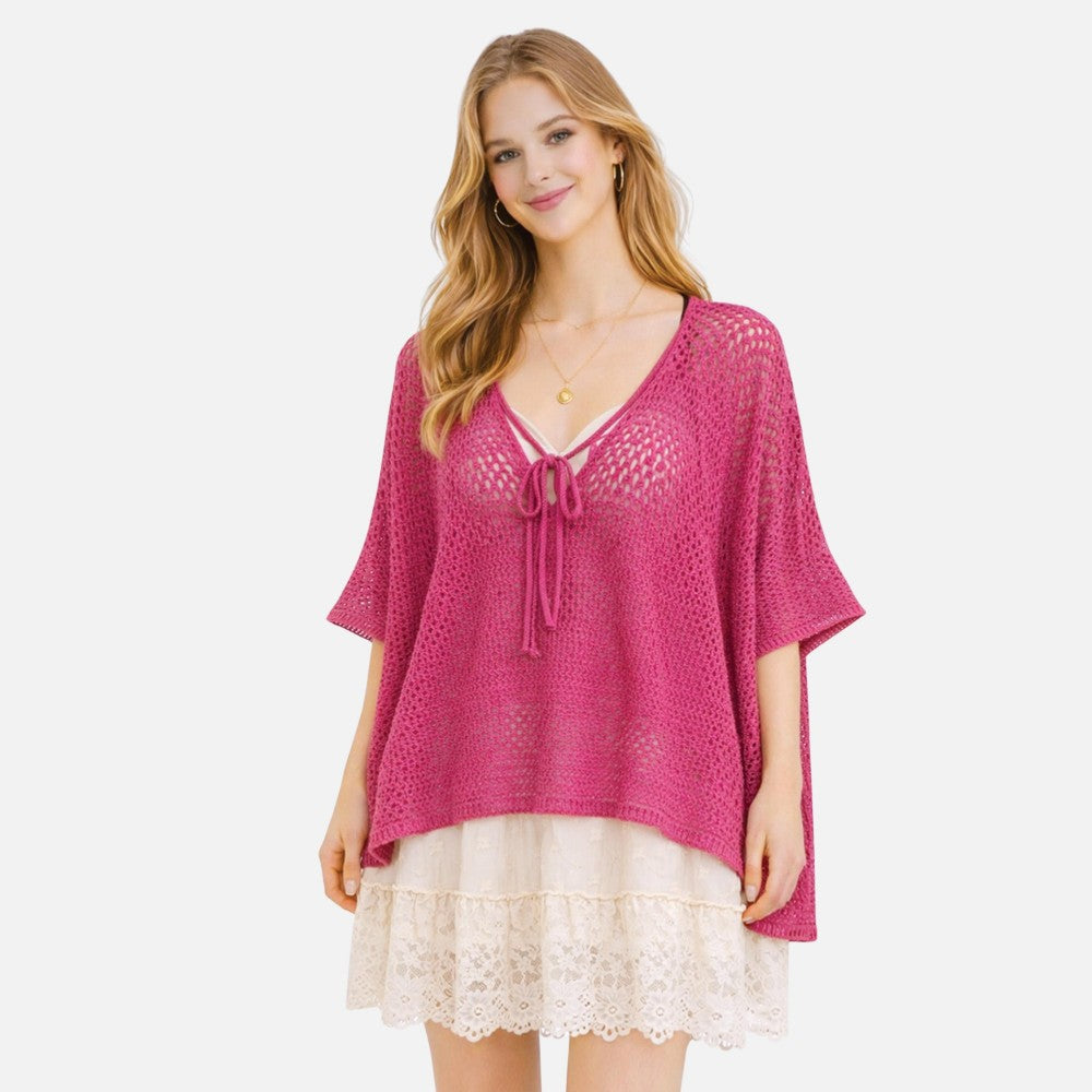 Crochet Tie Top - Pink