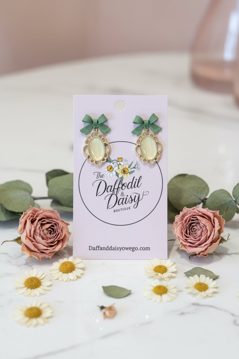 Green Bow Drop Earrings