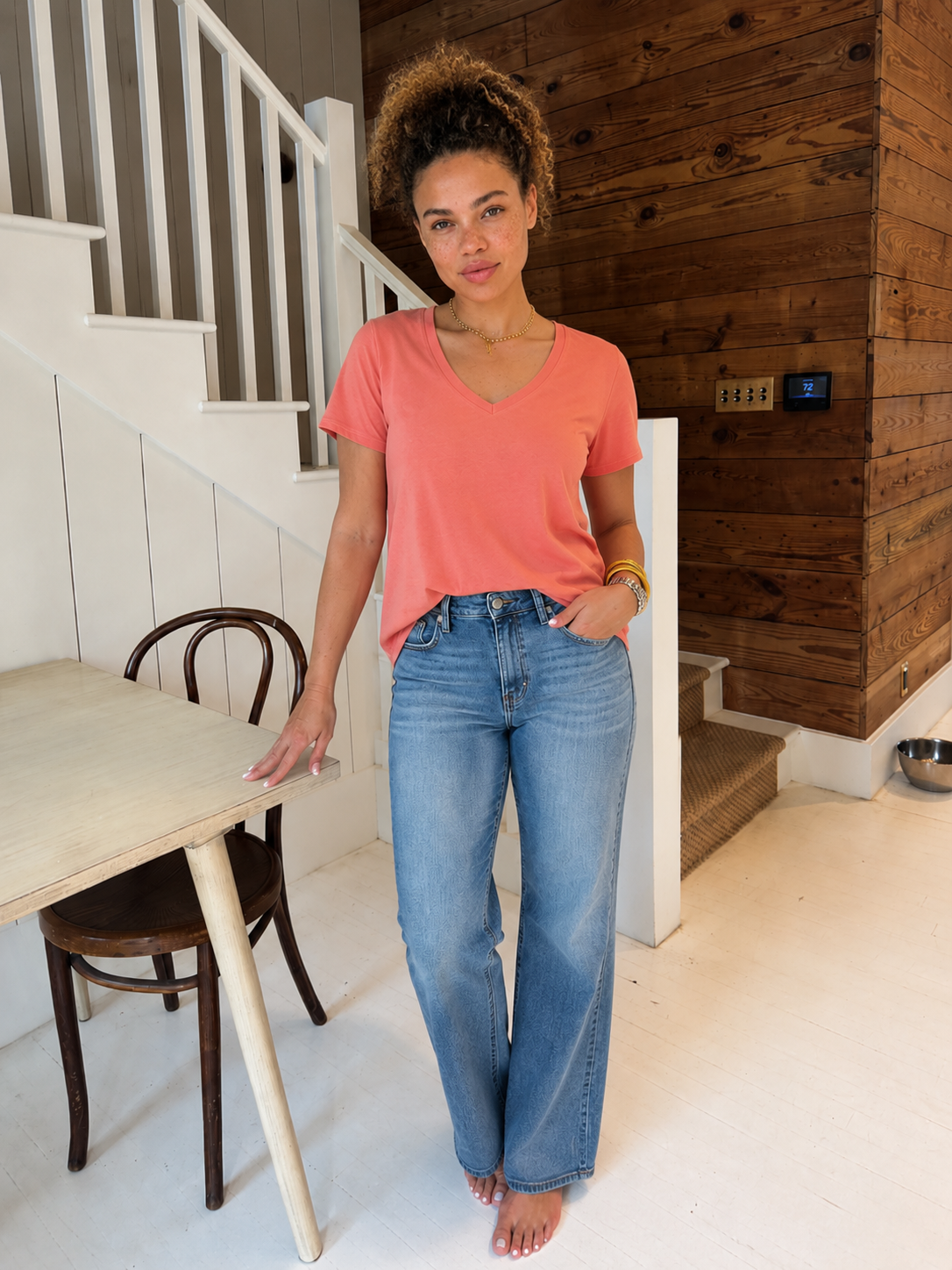 Boyfriend V-Neck Tee - Coral