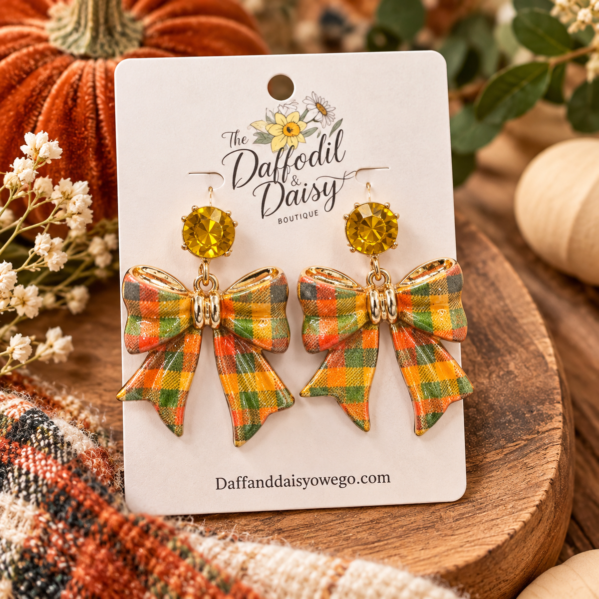 Plaid Bow Earrings