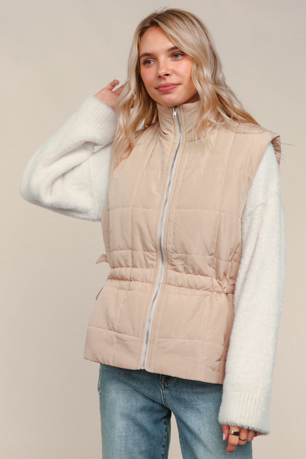 Warm Meadow Quilted Vest – Tan