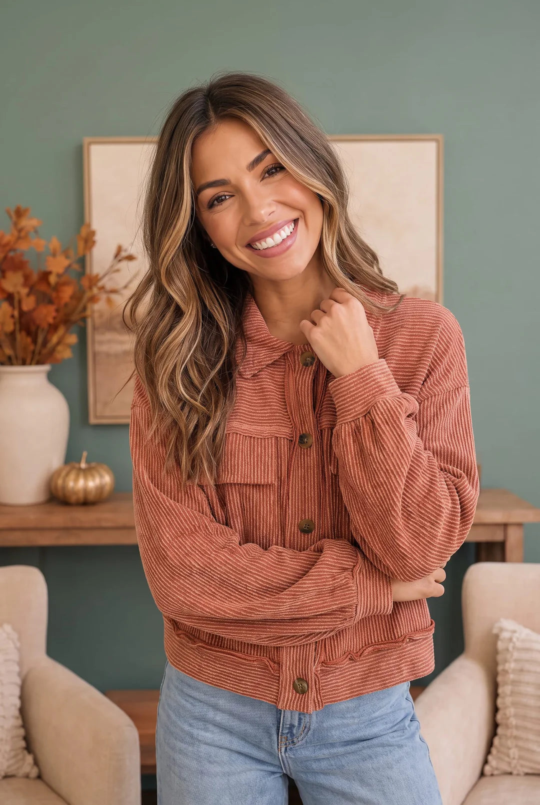 Terracotta ribbed Jacket