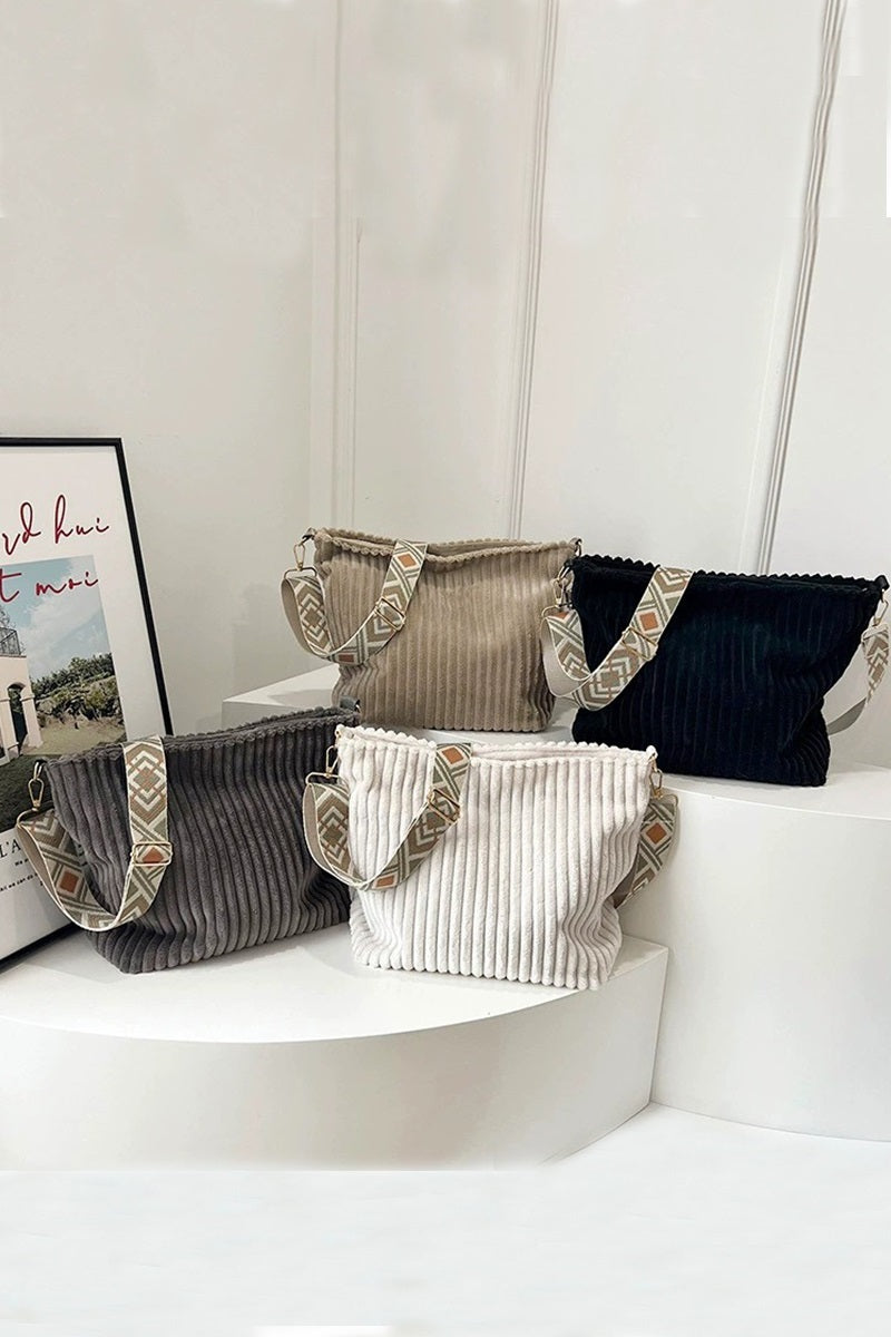 Corduroy tote bag with guitar shoulder strap