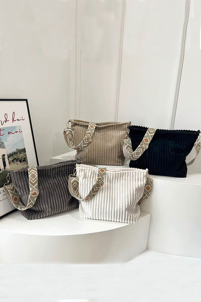 Corduroy tote bag with guitar shoulder strap