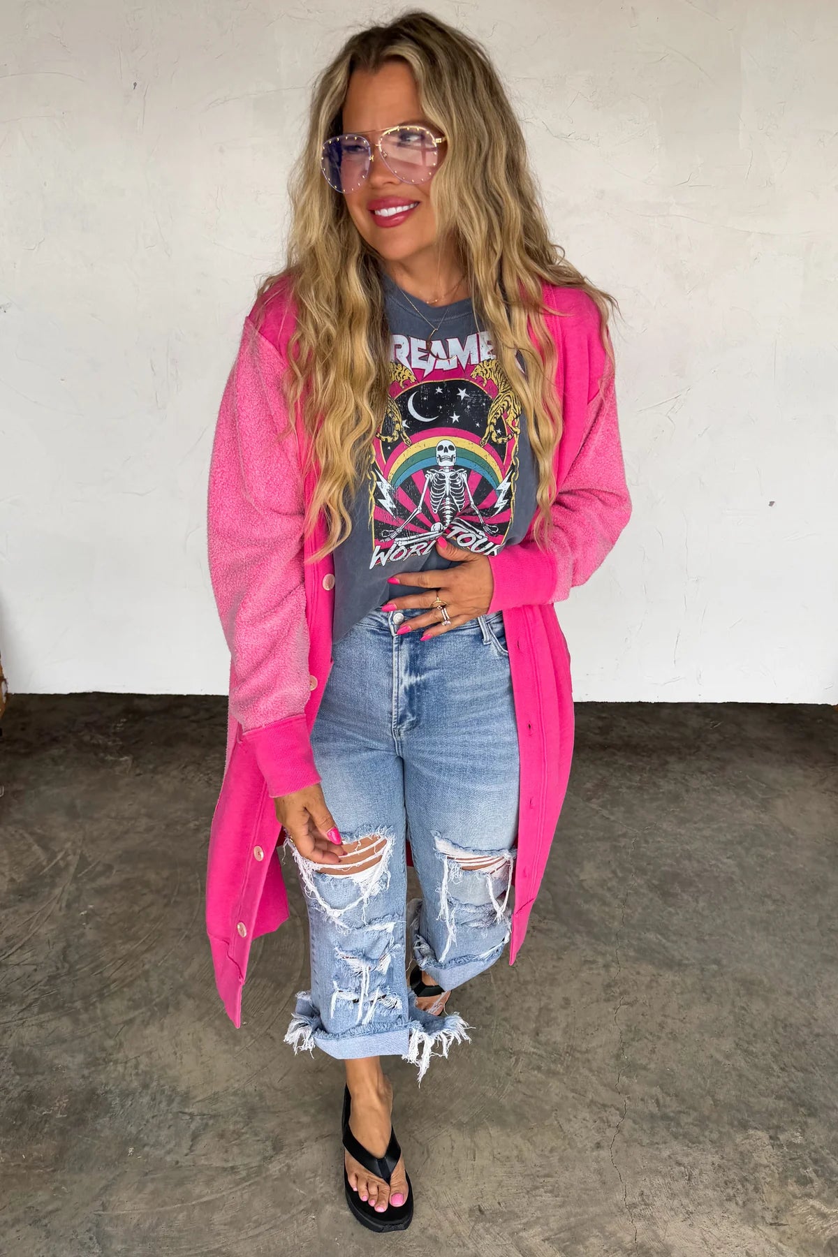 Desi Sweatshirt Cardi - Hot Pink