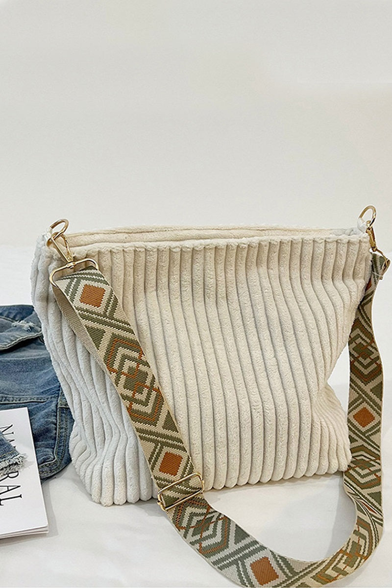 Corduroy tote bag with guitar shoulder strap