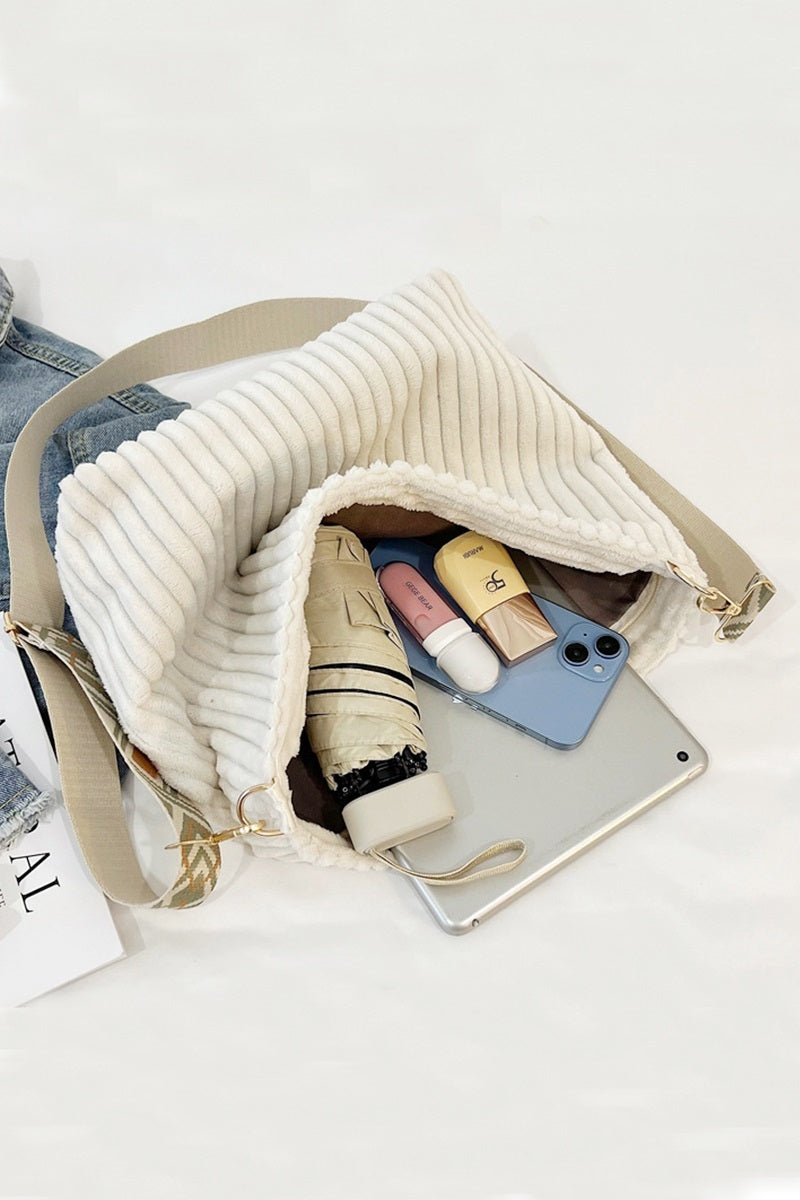 Corduroy tote bag with guitar shoulder strap