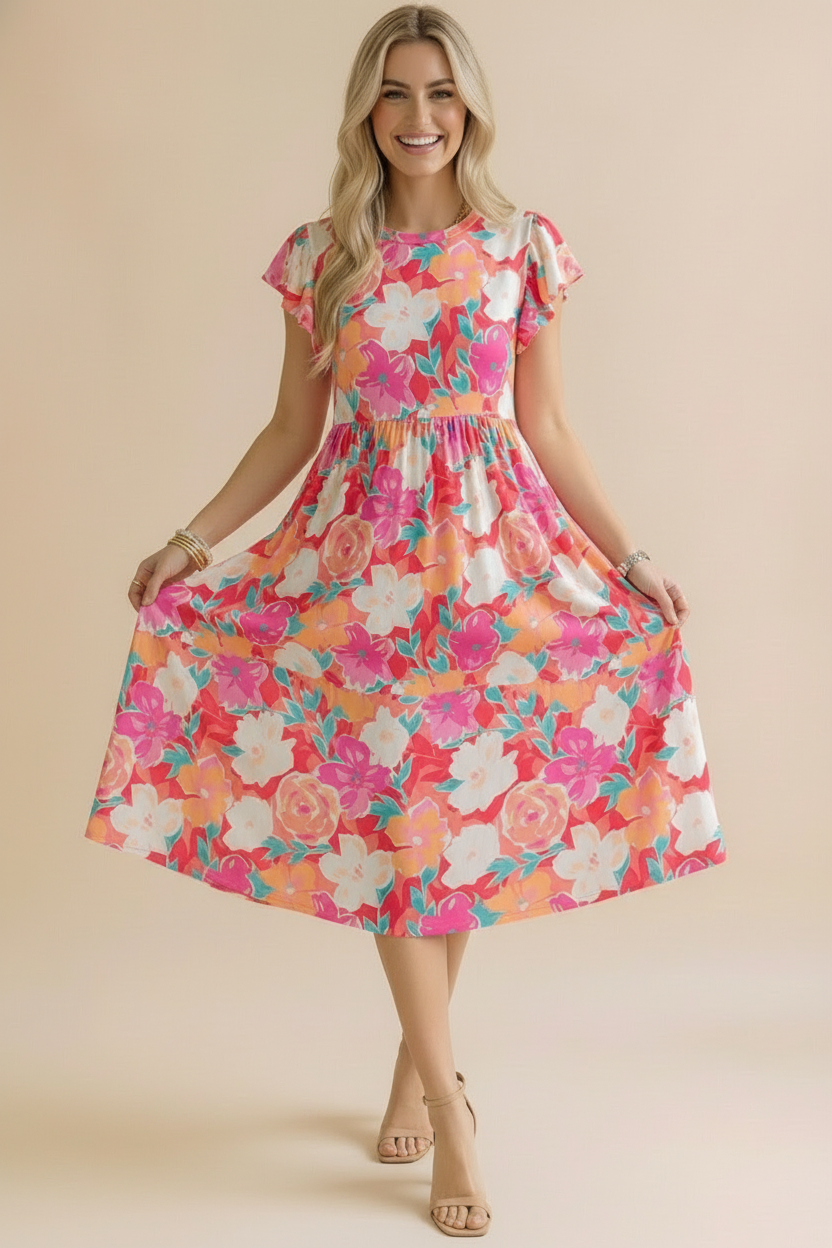Garden Party Ruffle Sleeve Midi Dress