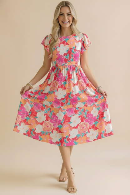 Garden Party Ruffle Sleeve Midi Dress