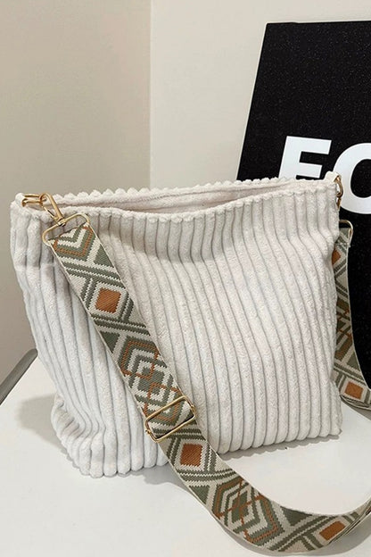 Corduroy tote bag with guitar shoulder strap