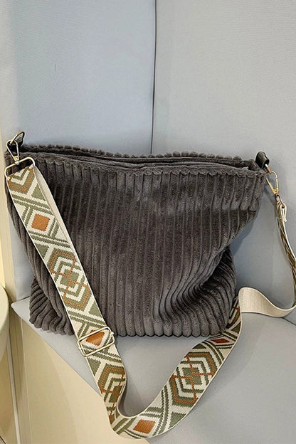 Corduroy tote bag with guitar shoulder strap