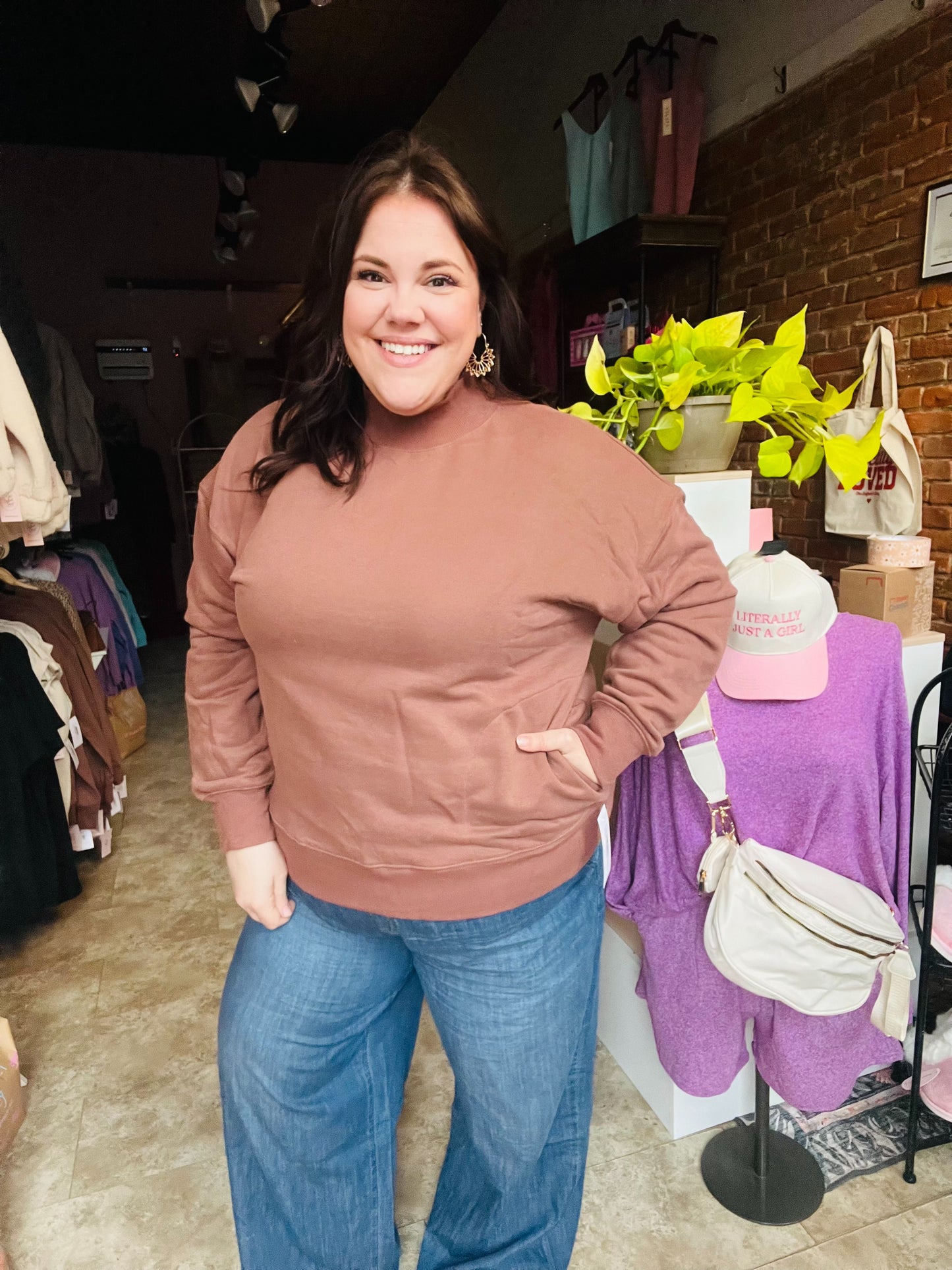 Chocolate Mock Neck Pullover