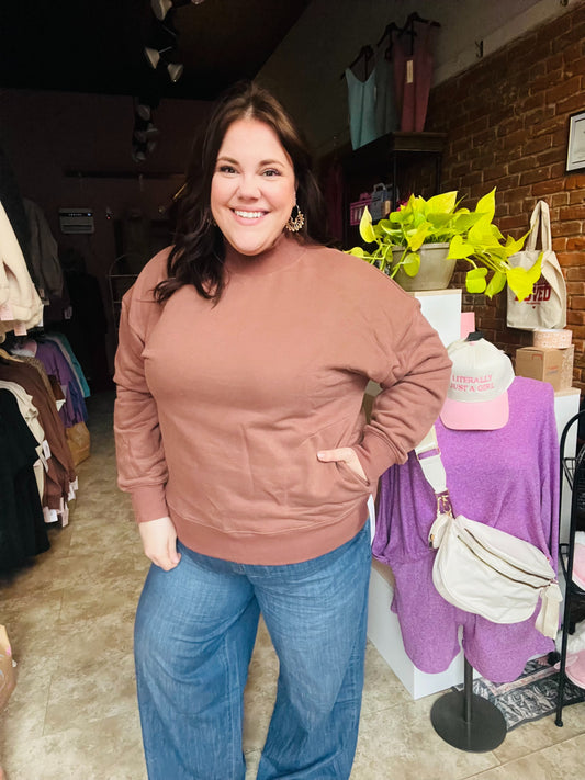 Chocolate Mock Neck Pullover