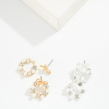 Pearl & Rhinestone Wreath Earrings