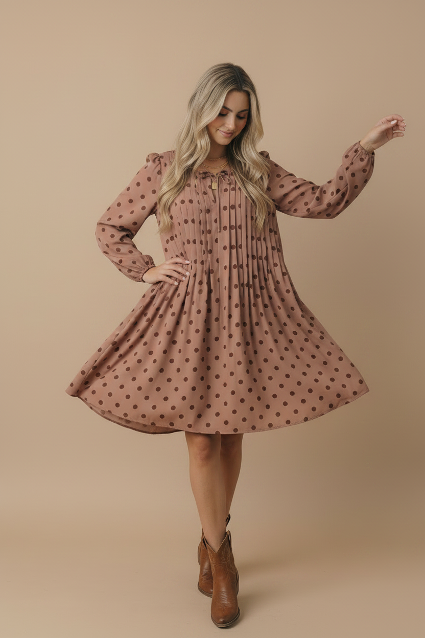 Mocha Polkadot Dress
