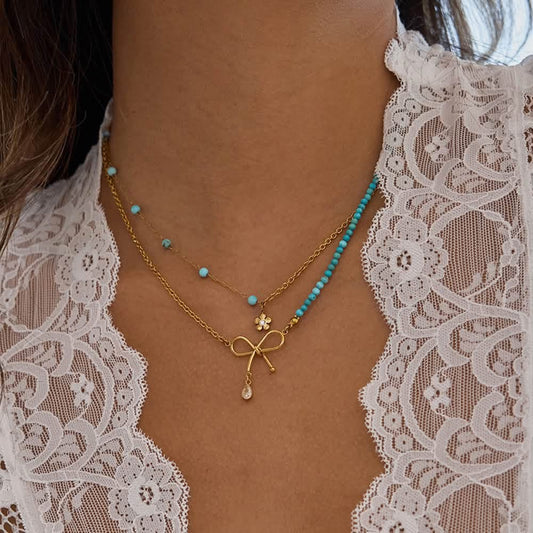 Golden Bloom Bow Layered Necklace