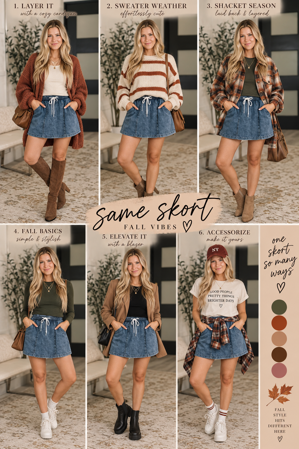 Washed Chambray Skort with Elastic Waist & Side Pockets