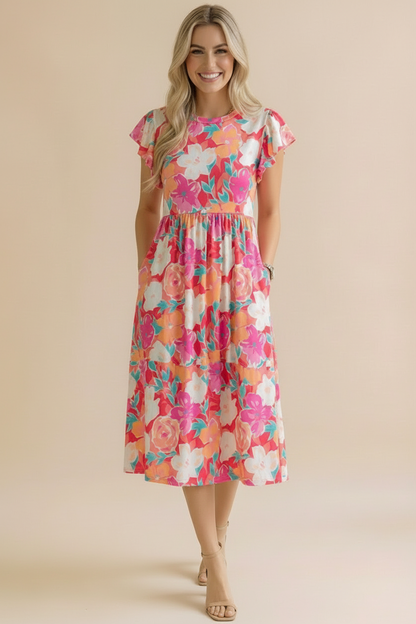 Garden Party Ruffle Sleeve Midi Dress