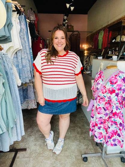 Stripes & Ruffles short sleeve Sweater Top