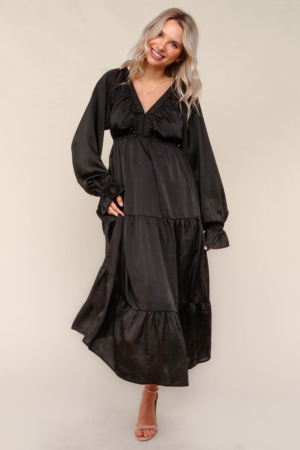 Midnight Bloom Satin Maxi Dress