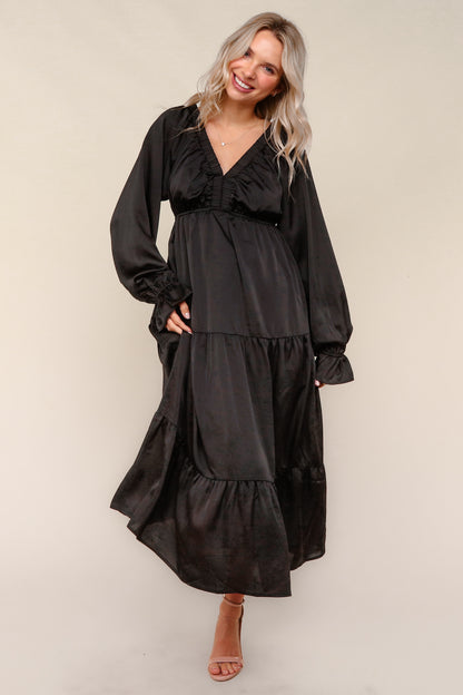 Midnight Bloom Satin Maxi Dress