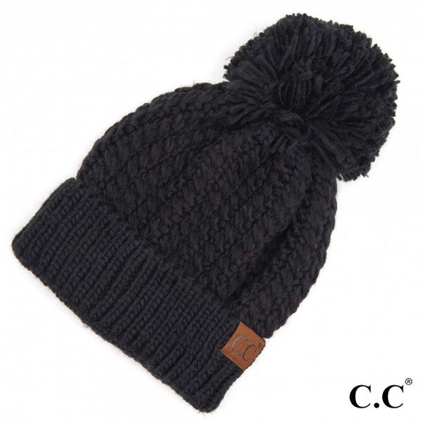 C.C. Cable Knit Pom Beanie