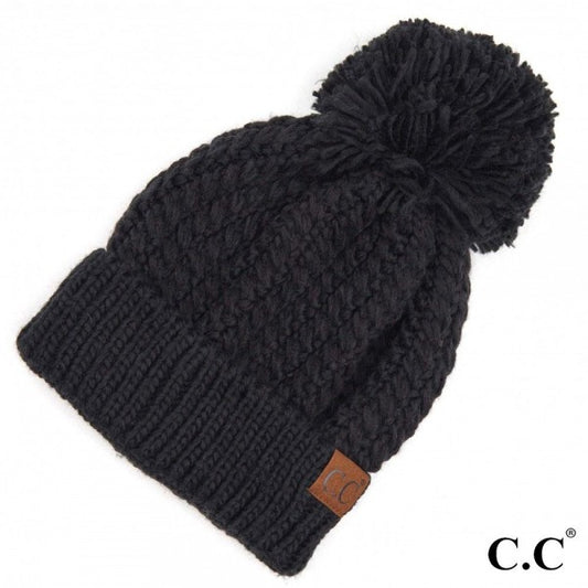 C.C. Cable Knit Pom Beanie