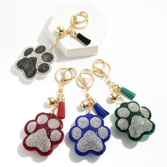 Rhinestone Studded Bag Charm - Paw