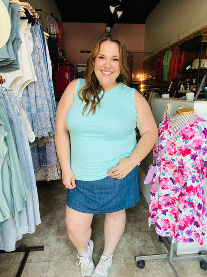 Favorite Ribbed Tank Top in Aqua