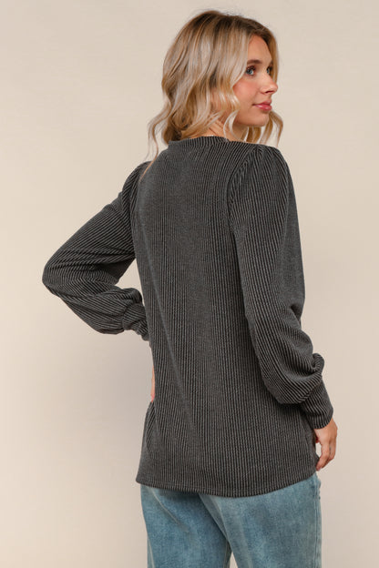 Moonlit Ribbed Top – Charcoal