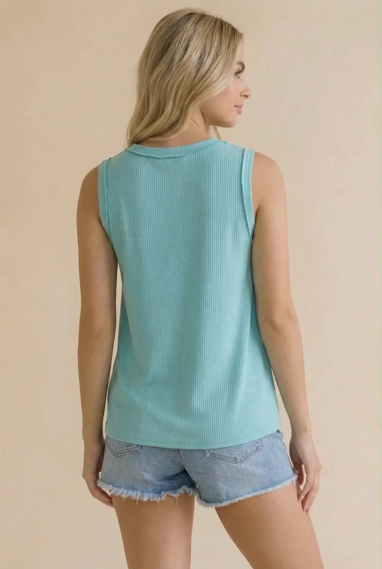 Favorite Ribbed Tank Top in Aqua