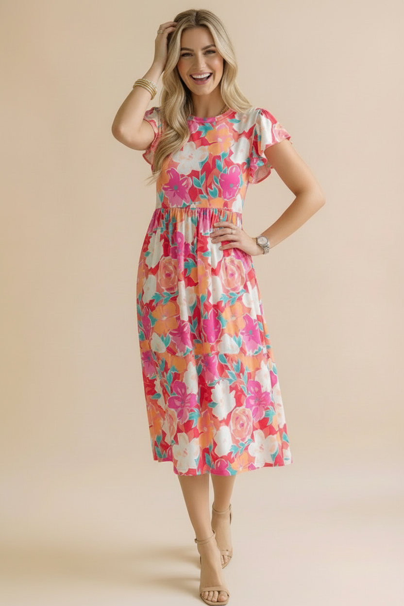 Garden Party Ruffle Sleeve Midi Dress