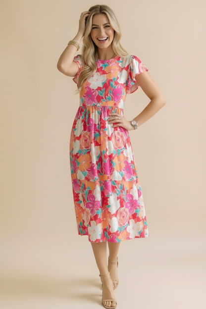 Garden Party Ruffle Sleeve Midi Dress