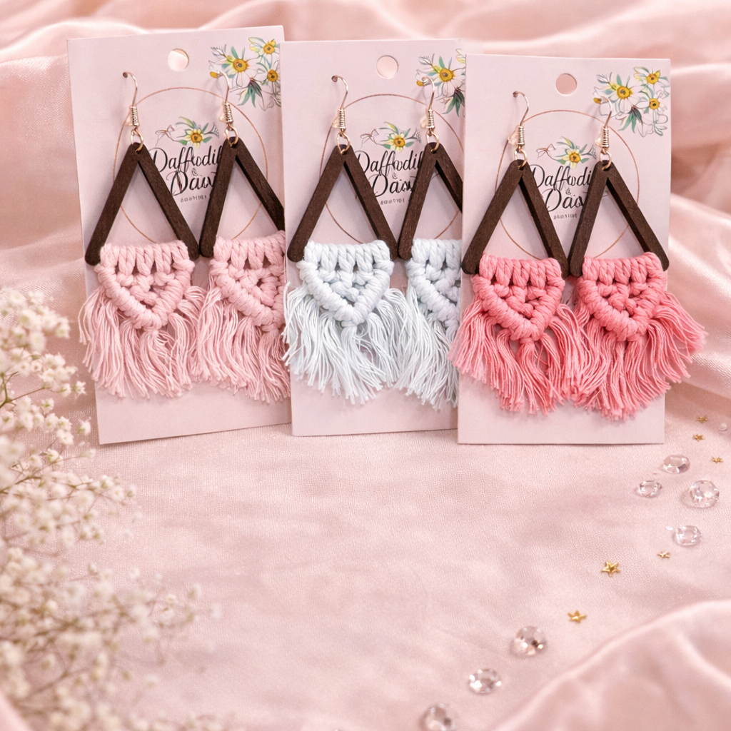 Macramé & Wood Dangle Earrings