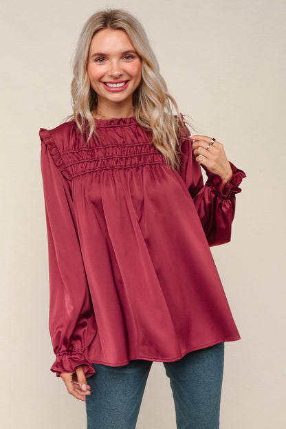 Burgundy Satin  Blouse