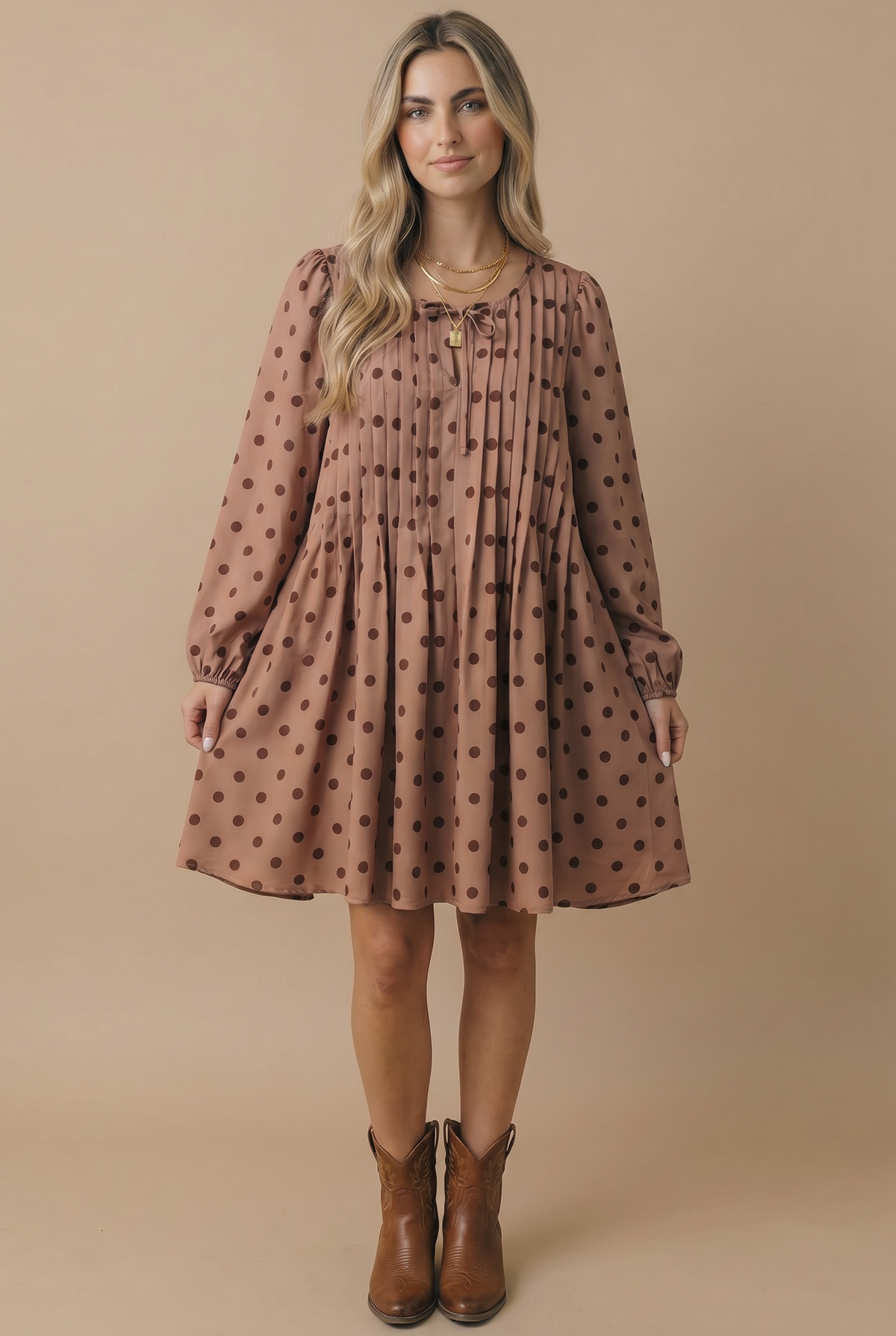 Mocha Polkadot Dress