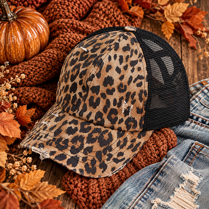 Leopard Print Ponytail Hat
