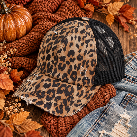 Leopard Print Ponytail Hat