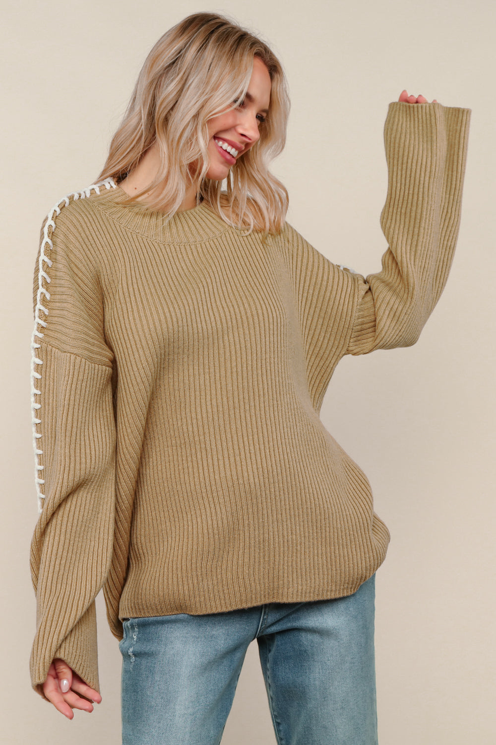 Whip Stitch Sweater in Taupe