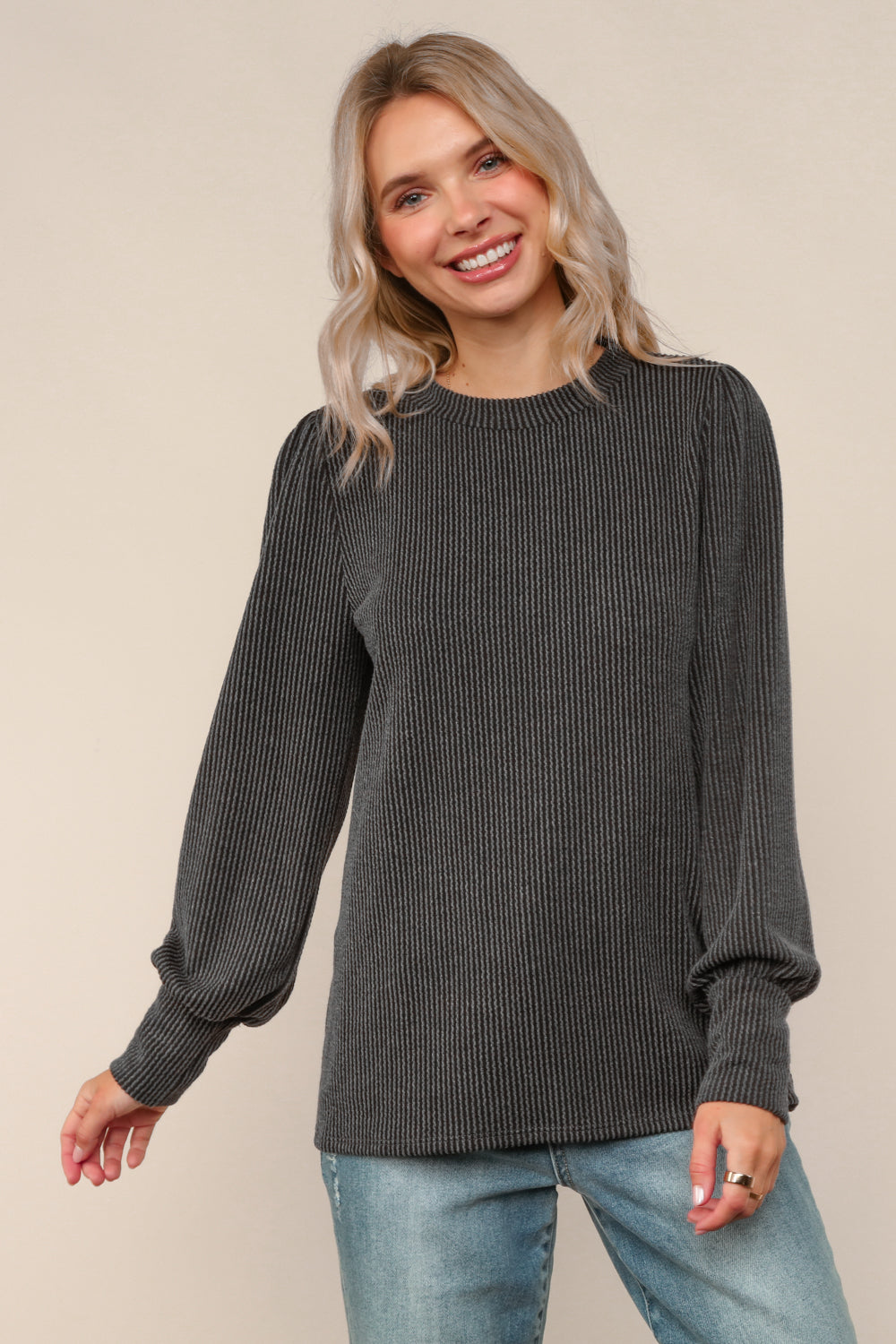 Moonlit Ribbed Top – Charcoal