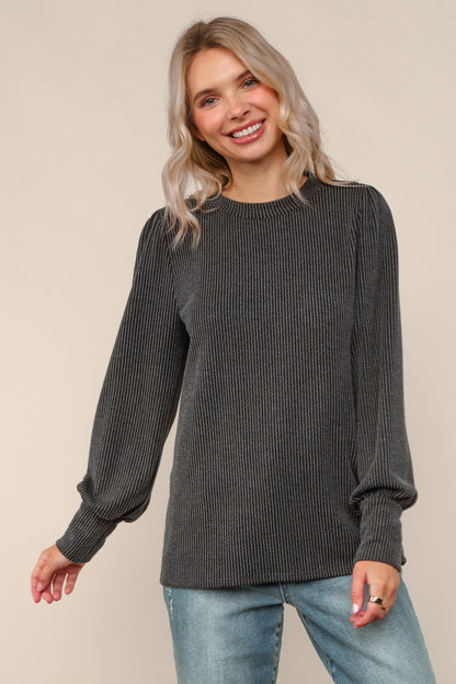Moonlit Ribbed Top – Charcoal