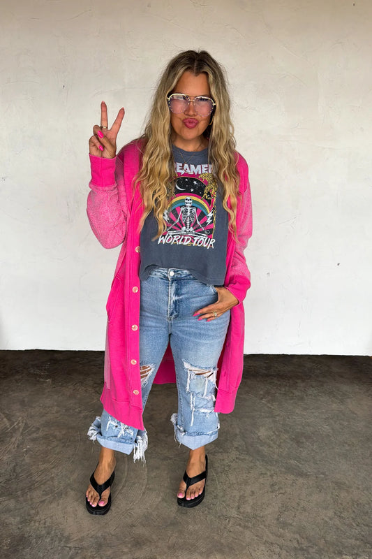 Desi Sweatshirt Cardi - Hot Pink