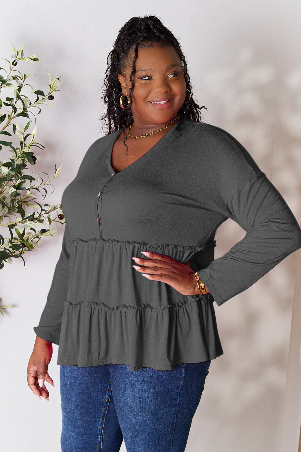 Silver Lining Ruffle Hem Blouse