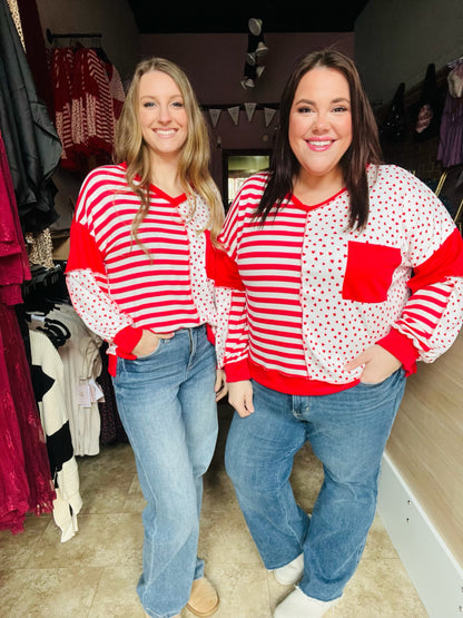 Red & White Patchwork Top