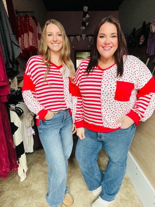 Red & White Patchwork Top