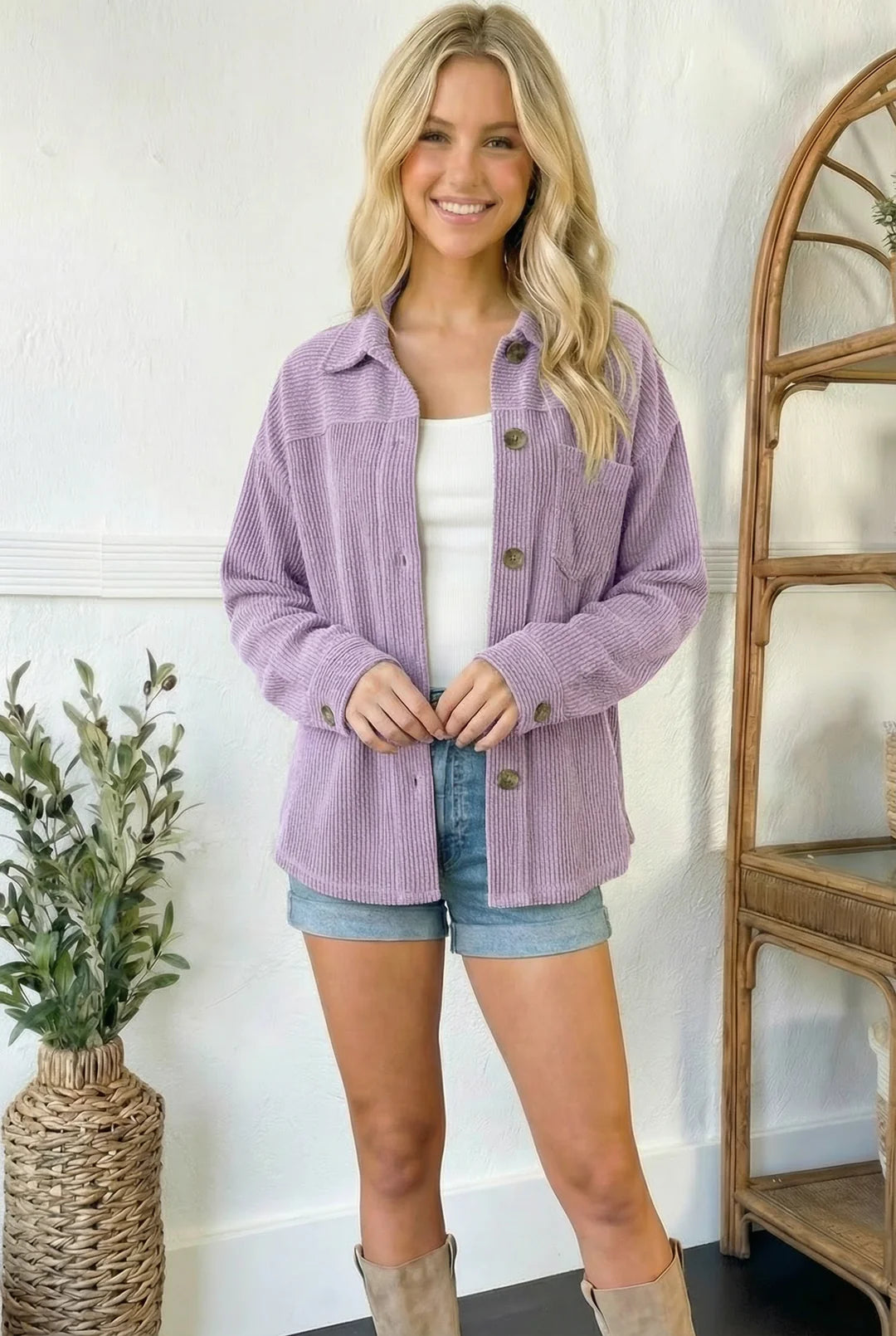Soft Side Spring Shacket - Lavender